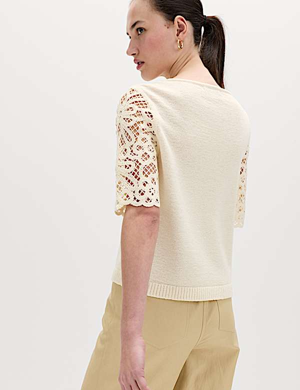 Lace Detail Knitted Top With Cotton - BG