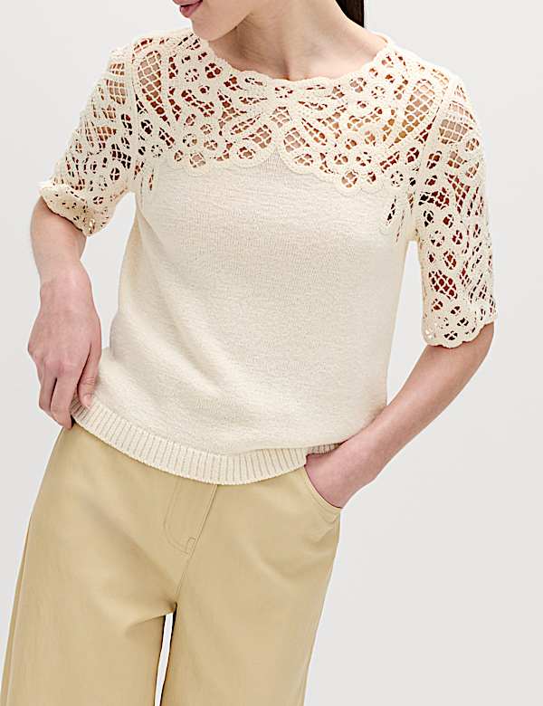 Lace Detail Knitted Top With Cotton - BG
