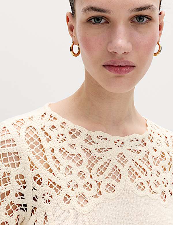 Lace Detail Knitted Top With Cotton - BG