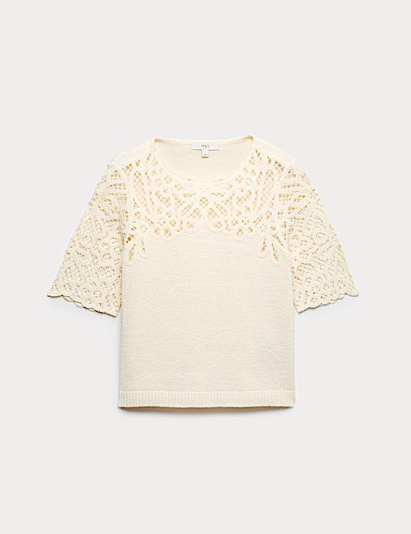 Lace Detail Knitted Top With Cotton - BG