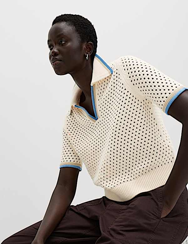 Cotton Rich Textured Cropped Knitted Top | AZURE | Tops | M&S JE