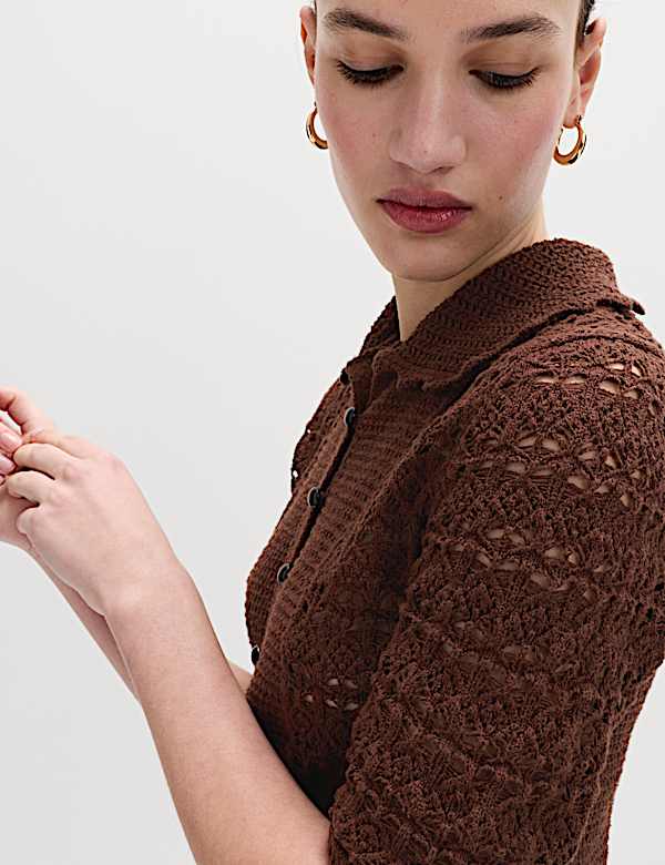 Cotton Blend Open Stitch Cardigan - CA