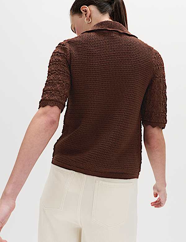 Cotton Blend Open Stitch Cardigan - CA