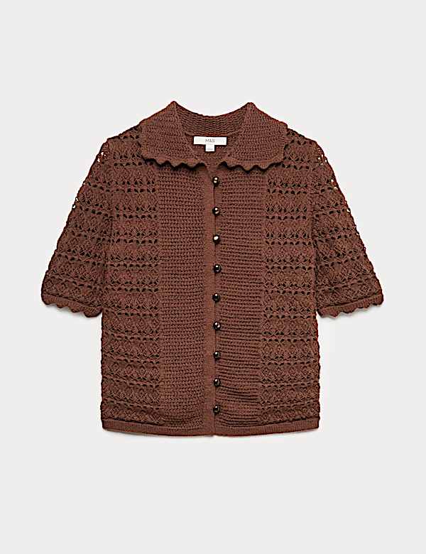 Cotton Blend Open Stitch Cardigan - CA
