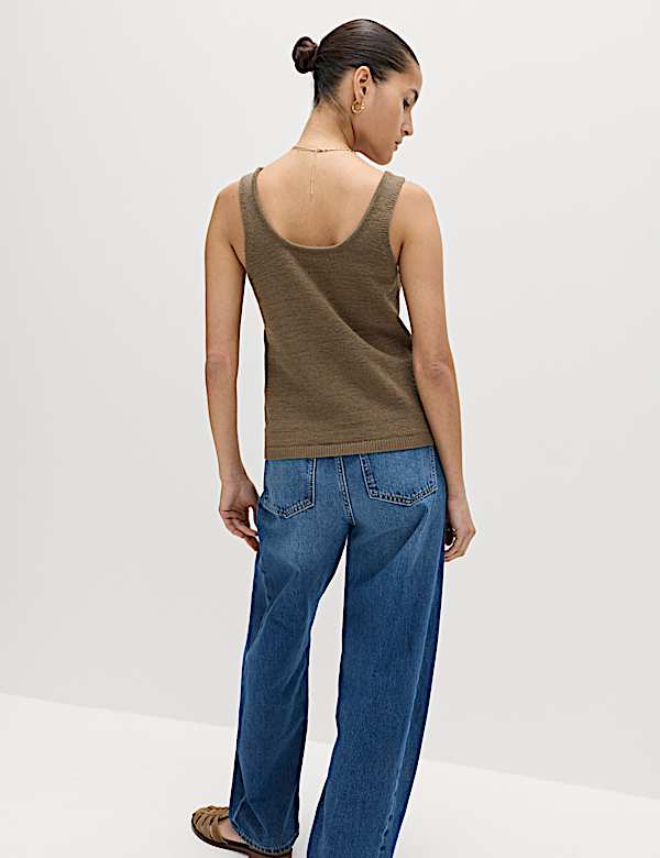 Cotton Blend Textured Scoop Neck Knitted Vest