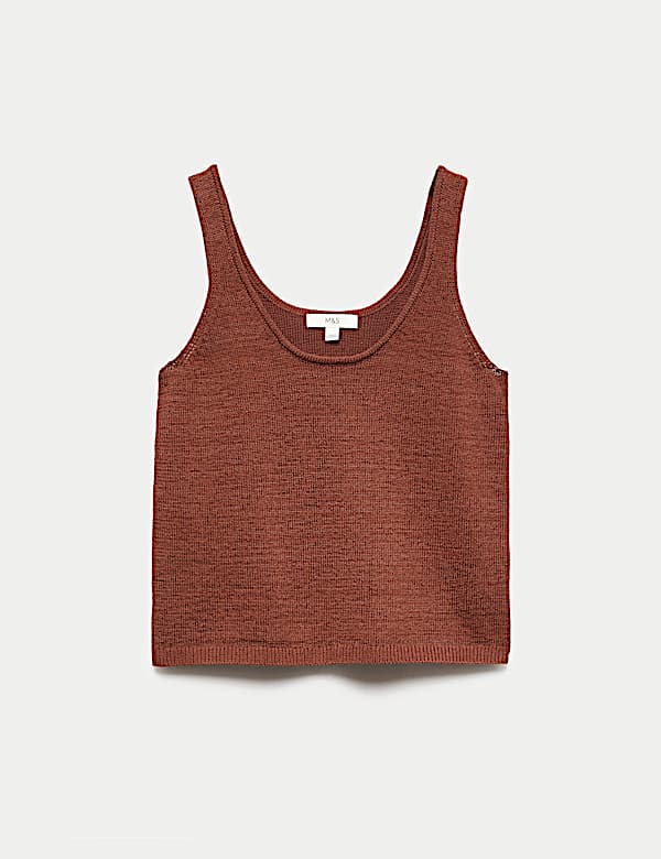 Cotton Blend Textured Scoop Neck Knitted Vest - BN