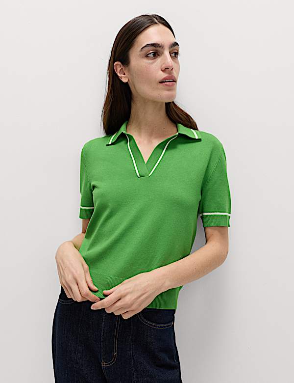 Ribbed Collared Knitted Top - NZ