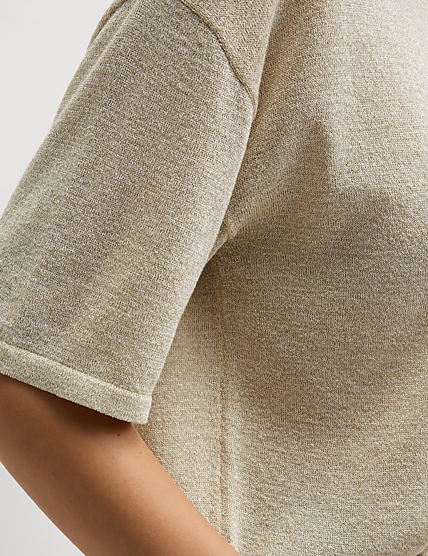 Metallic Crew Neck Knitted Top - ID