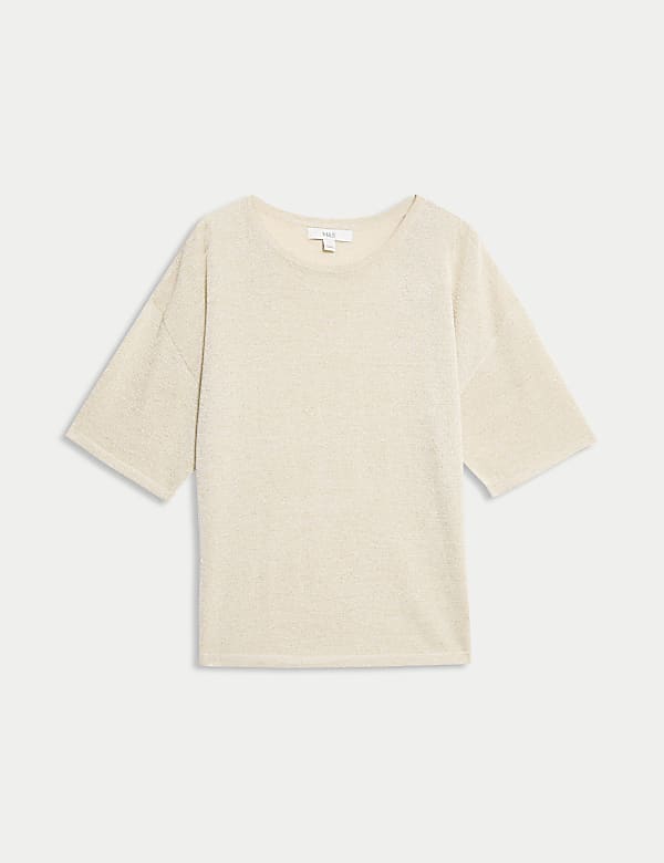 Metallic Crew Neck Knitted Top - ID