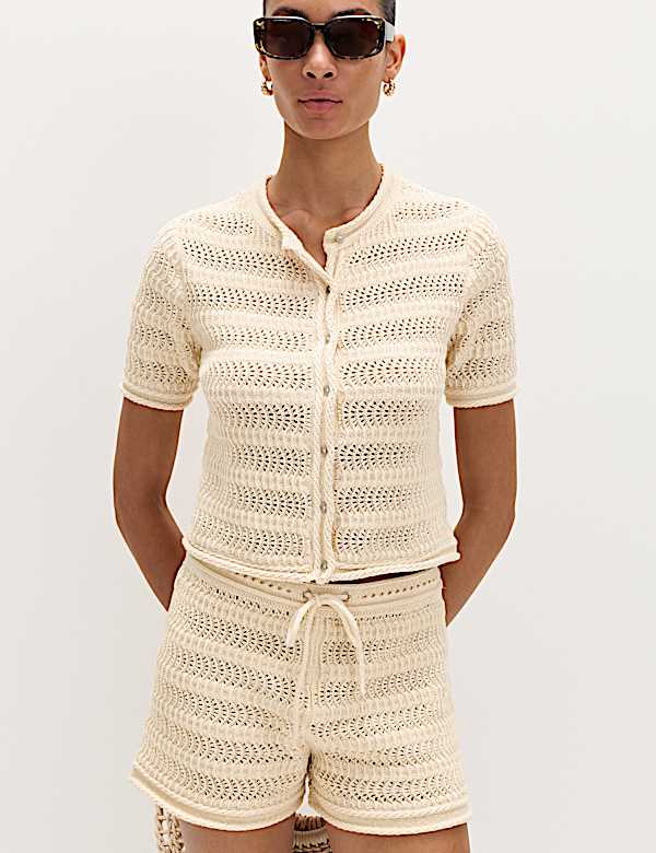 Cotton Blend Tie Front Knitted Shorts - PT