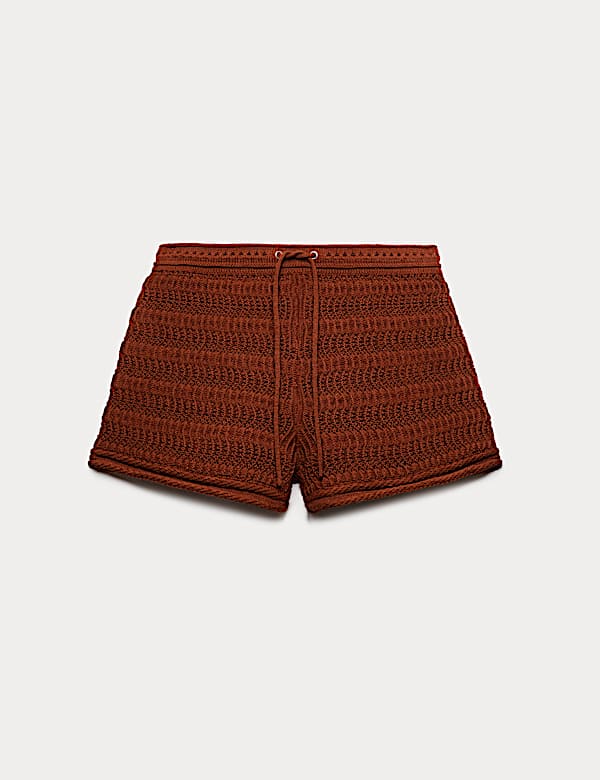 Cotton Blend Tie Front Knitted Shorts - NZ
