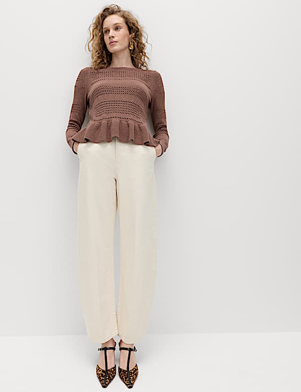 Pointelle-Pullover aus Baumwollmischgewebe mit R&uuml;schen - DE