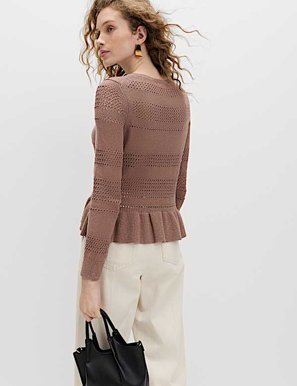 Pointelle-Pullover aus Baumwollmischgewebe mit R&uuml;schen - DE