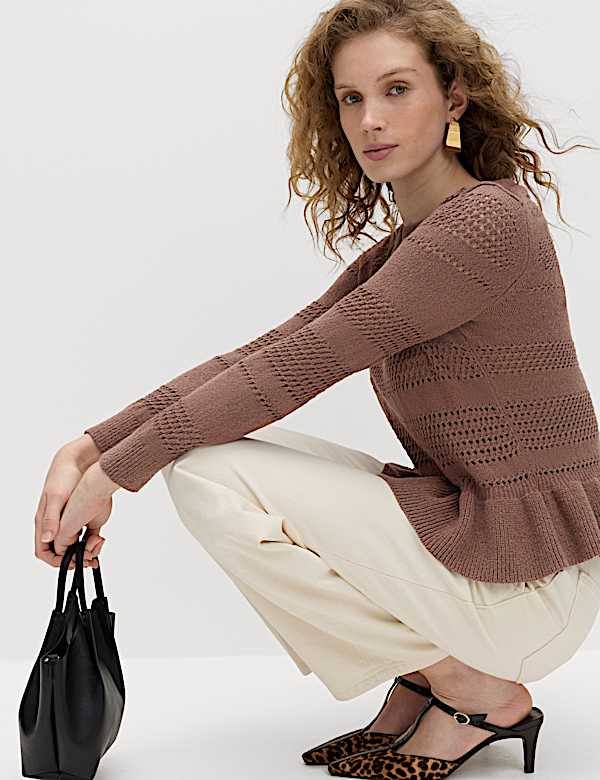 Pointelle-Pullover aus Baumwollmischgewebe mit R&uuml;schen - DE