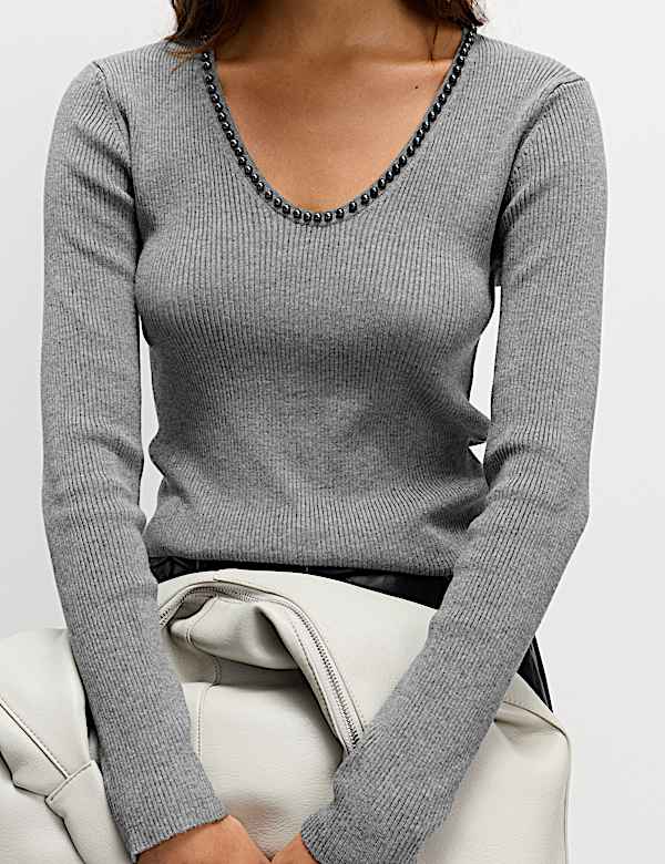 Embellished Scoop Neck Knitted Top - IT