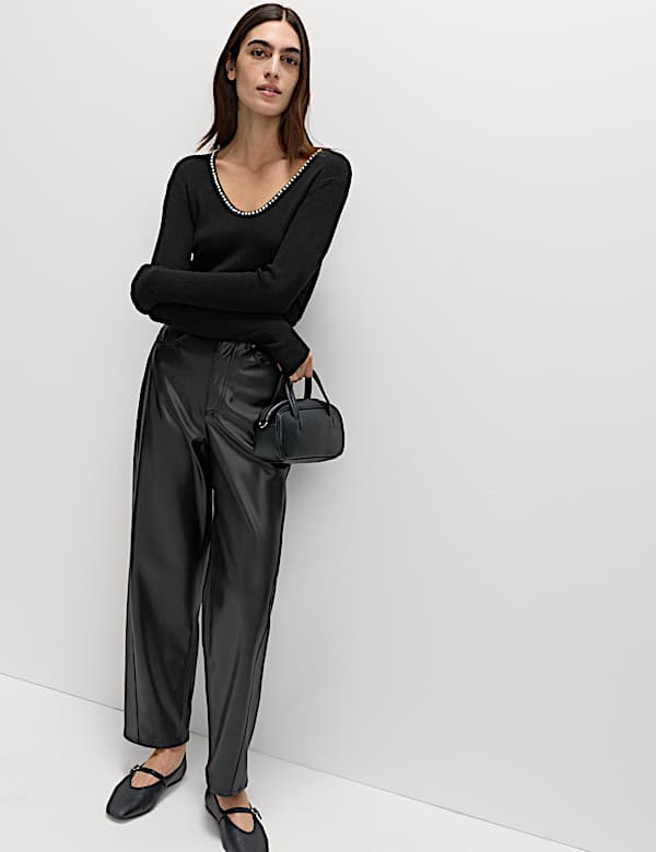 Embellished Scoop Neck Knitted Top - MV