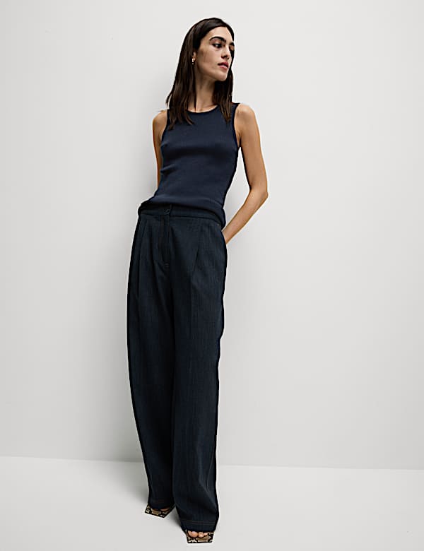 Ribbed Crew Neck Fitted Knitted Vest - FI