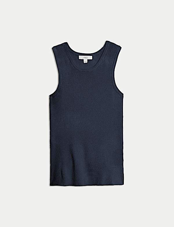 Ribbed Crew Neck Fitted Knitted Vest - FI