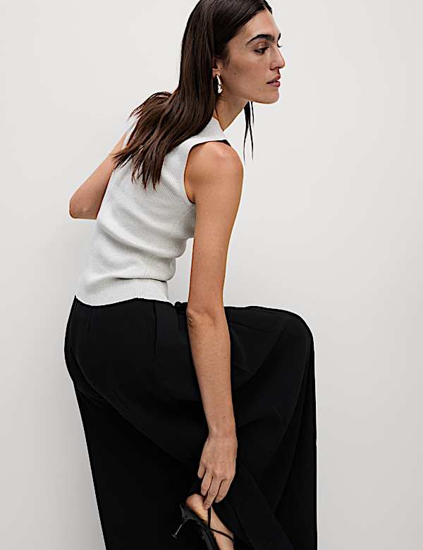 Metallic Ribbed Crew Neck Cropped Vest Top - US