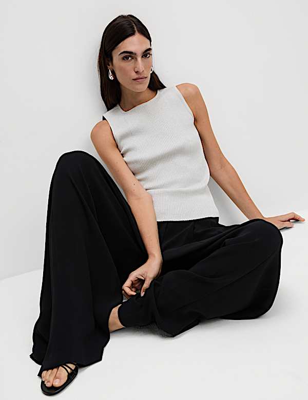 Metallic Ribbed Crew Neck Cropped Vest Top - US