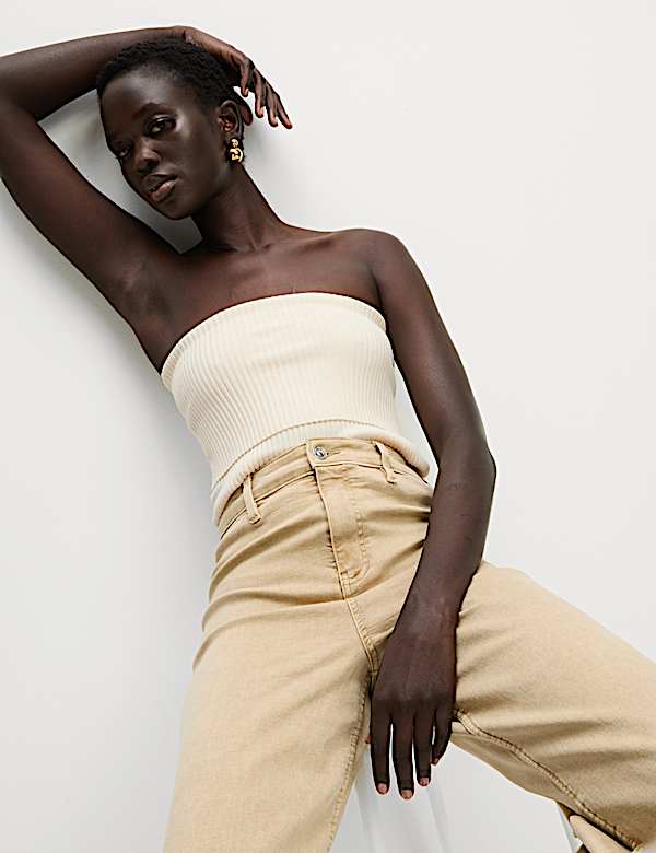 Ribbed Slim Fit Crop Bardot Top - AT