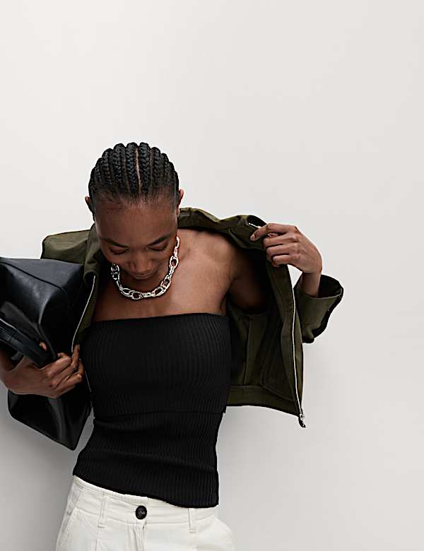 Ribbed Slim Fit Crop Bardot Top - IS