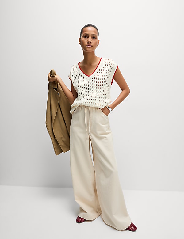 Cotton Rich Textured V-Neck Knitted Vest - BE