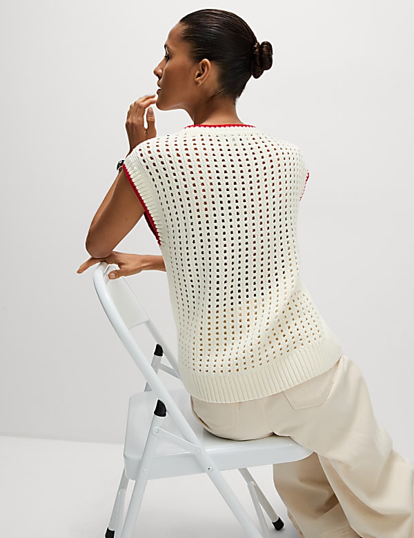 Cotton Rich Textured V-Neck Knitted Vest - BE