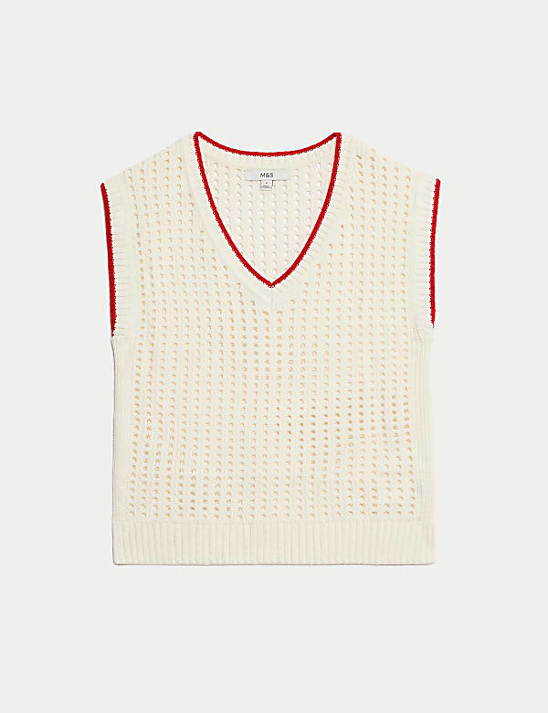 Cotton Rich Textured V-Neck Knitted Vest - BE