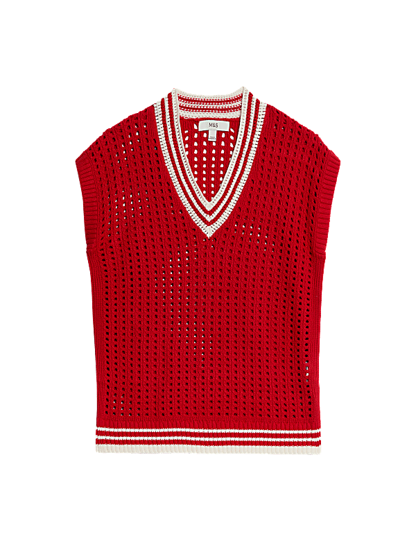 Cotton Rich Tipped Detail Knitted Vest