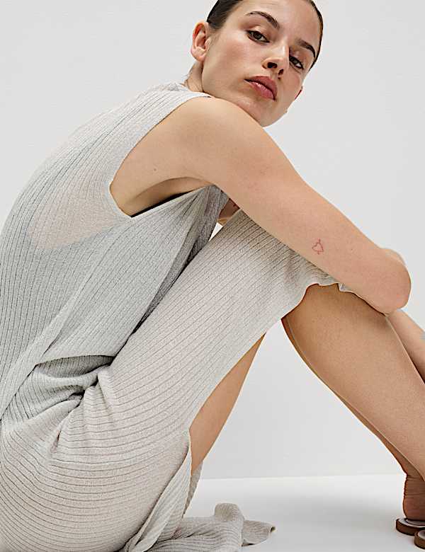 Metallic Round Neck Midi Beach Dress - US