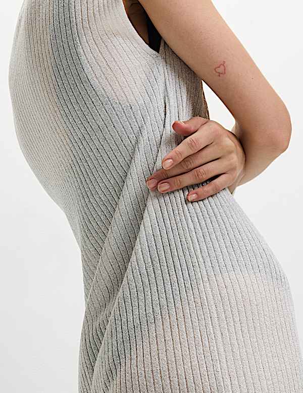 Metallic Round Neck Midi Beach Dress - VN