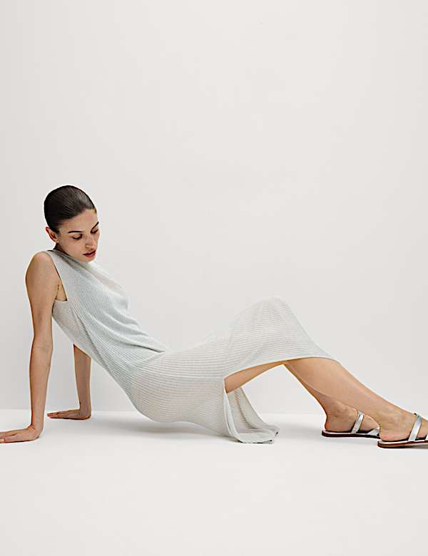 Metallic Round Neck Midi Beach Dress - VN