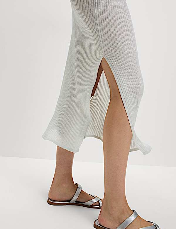 Metallic Round Neck Midi Beach Dress - VN