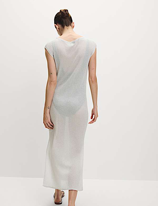 Metallic Round Neck Midi Beach Dress - VN