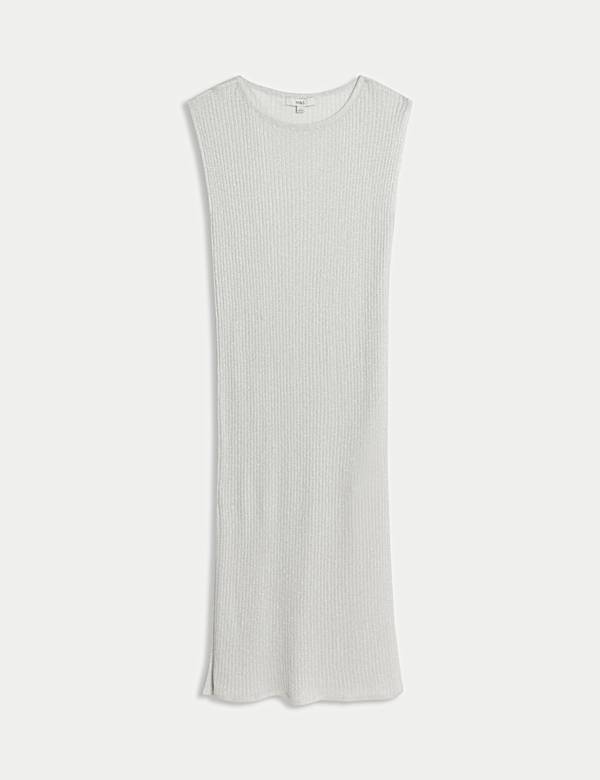 Metallic Round Neck Midi Beach Dress - VN