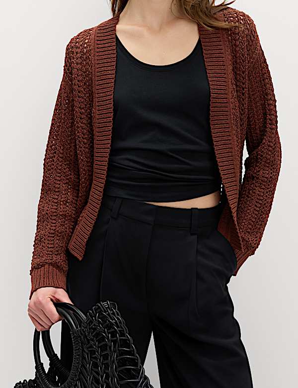 Cotton Blend Open Stitch Relaxed Cropped Cardigan - BE