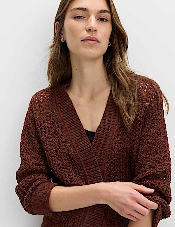Cotton Blend Open Stitch Relaxed Cropped Cardigan - BE