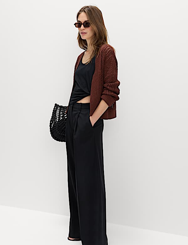 Cotton Blend Open Stitch Relaxed Cropped Cardigan - BE