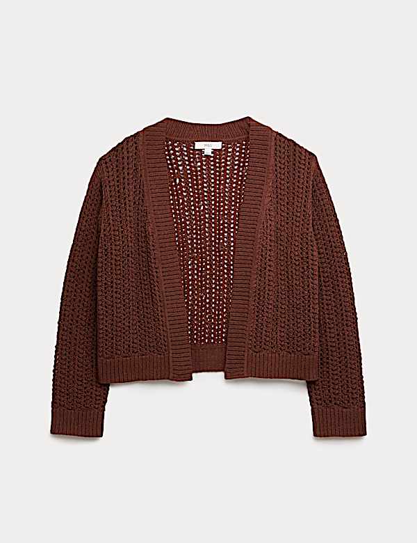 Cotton Blend Open Stitch Relaxed Cropped Cardigan - BE