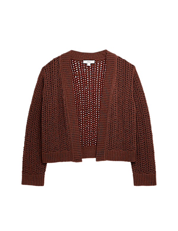 Cotton Blend Open Stitch Relaxed Cropped Cardigan