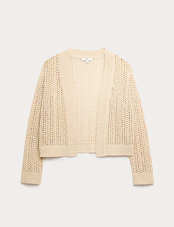Cotton Blend Open Stitch Relaxed Cropped Cardigan - DK