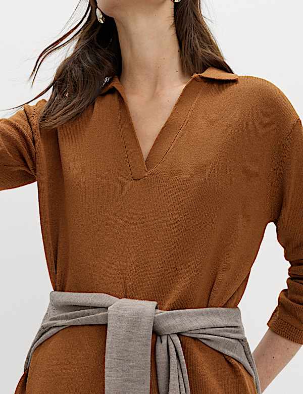 Collared Knitted Top with Linen - AL
