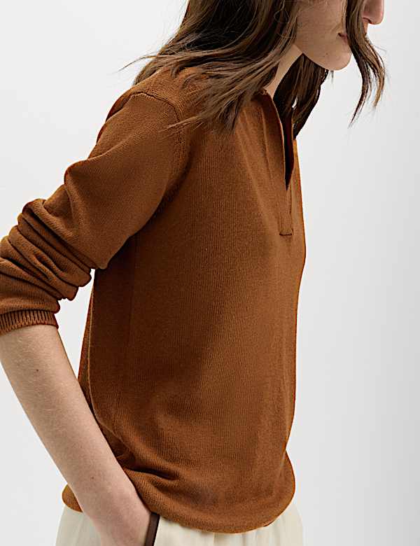 Collared Knitted Top with Linen - AL