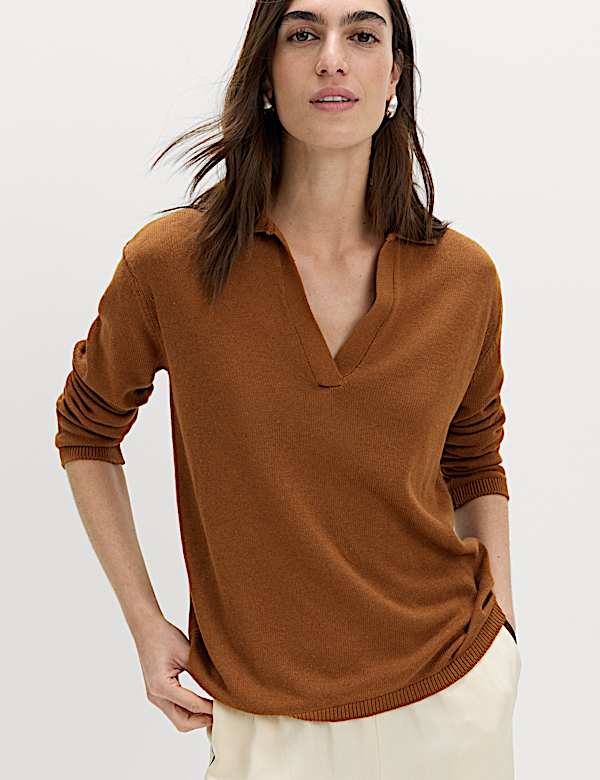 Collared Knitted Top with Linen - AL