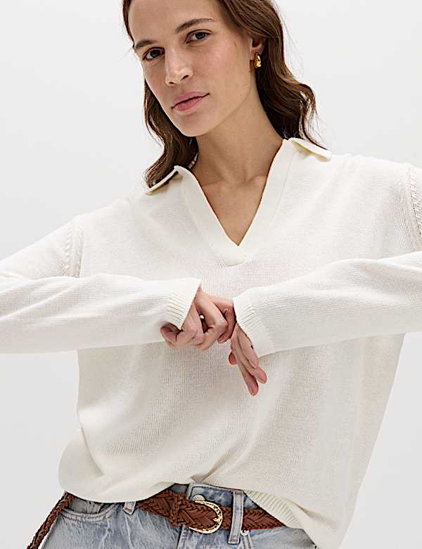 Collared Knitted Top with Linen - MV