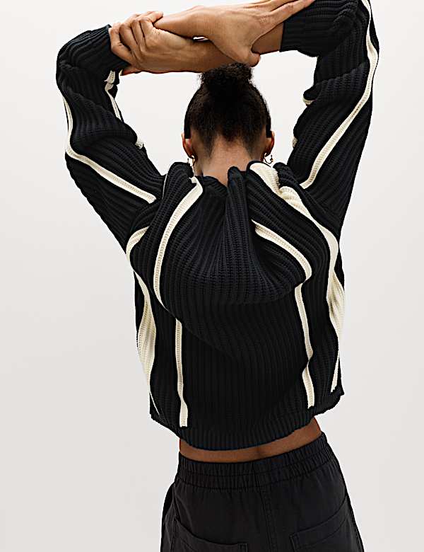 Cotton Rich Striped Ribbed Relaxed Jumper - BE