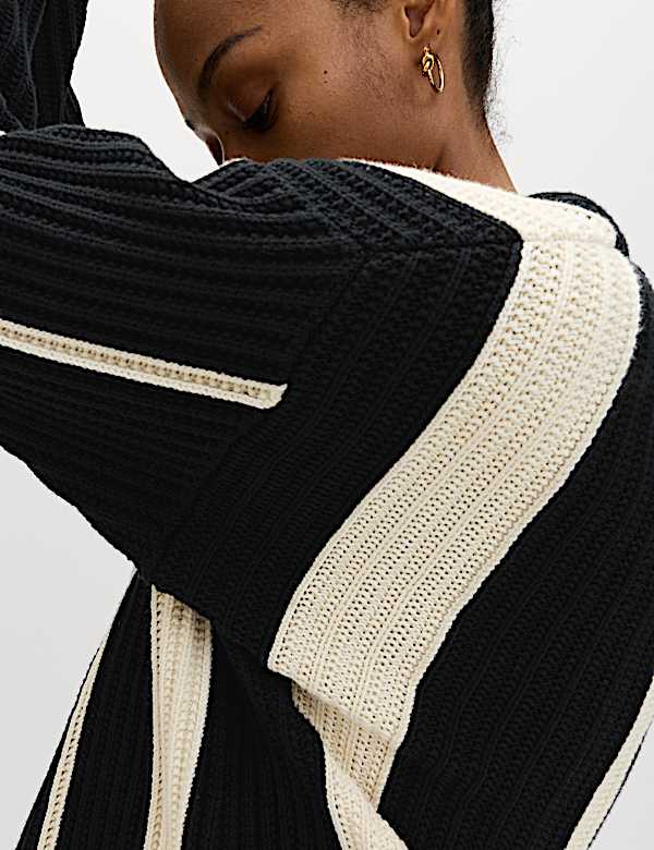 Cotton Rich Striped Ribbed Relaxed Jumper - BE