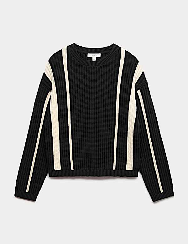 Cotton Rich Striped Ribbed Relaxed Jumper - BE