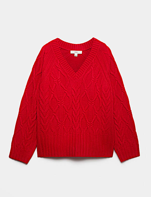 V Neck Cable Knit Relaxed Jumper - UA